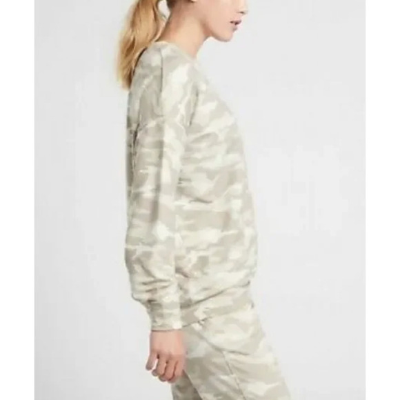 Athleta Studio To Street Print Sweatshirt Camo Lux Oatmeal Heather/Neutral, XXS - Picture 7 of 13
